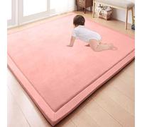 GGoty Grand tapis antidérapant en velours éponge épais pour jeux d’enfants, éveil des bébés, yoga, cuisine ou étude Rose 130 x 190 x 2 cm