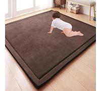 GGoty Grand tapis de jeu en velours corail épais pour bébé, tapis de jeu pour enfants, tapis à ramper pour bébé, tapis de yoga antidérapant