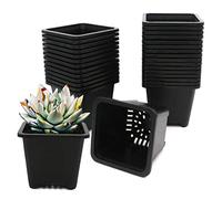 GGOUPTY Lot de 30 pots de fleurs carrés en plastique noir 9,6 cm avec bord renforcé