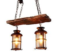 GGQEM Lampe Suspendue rétro en Bois, personnalité créative, Salon, Salle à Manger, café, hôtel, Chambre à Coucher, Bureau, Lustre E27 * 2 lumières, éclairage Suspendu Vintage en métal et
