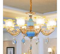 GGQEM Luminaires Suspendus, Lustre Moderne de Luxe LED Or/Bleu Zinc + Cristal + Verre réglable 8 Sources Lumineuses / 15 Sources Lumineuses Chambre Salon Restaurant Villa Lustre/Lampe (t