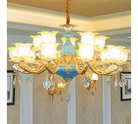 GGQEM Luminaires Suspendus, Lustre Moderne de Luxe LED Or/Bleu Zinc + Cristal + Verre réglable 8 Sources Lumineuses / 15 Sources Lumineuses Chambre Salon Restaurant Villa Lustre/Lampe (t