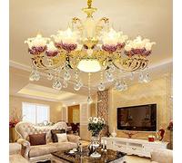 GGQEM Luminaires Suspendus, Lustre Moderne LED de Luxe Or/Violet 15 Sources Lumineuses/6 Sources Lumineuses chaîne réglable Imitation Jade + Verre + Cristal Chambre Salon Villa Lustre/la