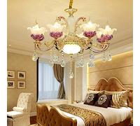 GGQEM Luminaires Suspendus, Lustre Moderne LED de Luxe Or/Violet 15 Sources Lumineuses/6 Sources Lumineuses chaîne réglable Imitation Jade + Verre + Cristal Chambre Salon Villa Lustre/la