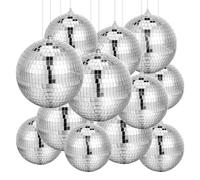 GGSTDDUP Lot de 12 grandes boules disco miroir avec anneau de suspension pour fête, mariage, danse et festivals de musique, décoration de club, décoration de scène DJ (5,9 cm, 8,9 cm, 10 cm, 15 cm)