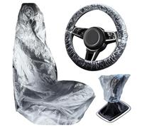 GGTTNRT Lot de 10 housses de siège de voiture jetables pour sièges avant, 10 housses de volant jetables et levier de vitesse jetable, imperméables à la poussière, en plastique, pour la plupart des