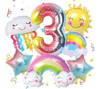 GGTTNRT Lot de 7 ballons décoratifs pour fille de 3 ans - Motif : nuages, arc-en-ciel, soleil, étoiles et chiffre 3 - Ballons en aluminium - Décoration d'anniversaire pour fille (nuages)