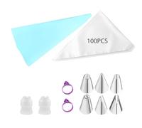 GGUFAY 100 Poches à Douille Patisserie, Poches à Douille Jetables, 6 Douilles en INOX, 2 Adaptateurs, 2 Élastiques Supérieurs pour Poche à Douille, Fournitures de Décoration de Gâteaux de Biscuits