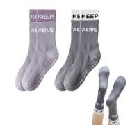 GGUFAY 2 Paires de Chaussettes de Pilates & Yoga pour Femmes, Chaussettes Antidérapantes Femme, Inscription "KEEP ALIVE", Chaussettes Antidérapantes pour Femmes Enceintes et Fitness