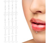 GGUFAY 24 Pcs Piercing Plastique Retainers Piercing Transparent Invisible Nez Labret Oreille Nombril Lèvre Septum Helix Silicone Barre Langue Téton Tragus pour Opération IRM