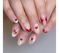 GGUFAY 24PCS Ongles Press On, Cerise et Cœur Créatives, Ongles à Coller, Faux Ongles Courts, Embouts d'Ongles Artificiels