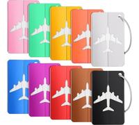 GGUFAY 7.5 * 4.4cm Lot de 10 Etiquette Bagage Aluminium, Étiquette Valise Avion avec Carte PVC étanche Cordon INOX Porte Etiquette en Métal pour Sacs à Dos, Voyages (10 Couleurs)