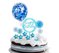 GGUFAY Bleu Décoration Gâteau Anniversaire, bougie 5 ans, Ballon à Paillettes, Étoiles, Décor Feu d’Artifice & Bougie Numérique, pour Fêtes d’Anniversaire Garçon & Fille, 12 Pièces