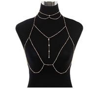 GGUFAY ChaîNe Corps En Cristal Boho ChaîNe Poitrine Collier, Gorge Bikini ChaîNe Poitrine ChaîNe Sangle Corps ChaîNe éTé Plage Night Club Bijoux RéGlables Pour Les Femmes Et Les Filles (Or)