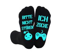 GGUFAY Chaussettes Gaming Drôles avec Slogan Allemand "Bitte Nicht Stören, Ich Zocke", Motif Bombe & Manette, Cadeau pour Gamer (Hommes & Femmes) - Noël, la Saint-Valentin & Anniversaire