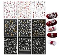 GGUFAY Noel Stickers Ongles Nail Art, Styles 3D et Paillettes, 9 Feuilles stickers ongles Flocon de Neige, Autoadhésif Autocollants Ongles Nail Art Sticker Décoration Design Manucure
