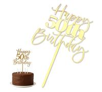 GGUFAY Or Topper Gâteau Happy 50th Birthday, Écriture Calligraphique, Décoration Anniversaire 50 Ans pour Homme & Femme, Fête Anniversaire