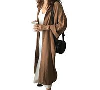 GGUHHU Robe longue en coton à manches retroussées chic pour femme, marron, XX-Large