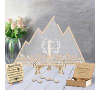 GGUIUIC Livre d'or mariage en montagne personnalisé Alternative Livre d'or mariage en montagne avec 30-100 coeurs en bois Livre d'or de mariage en montagne Réception