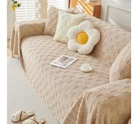 GGWYBAFS Housse de canapé en polaire d'agneau épaisse pour l'automne et l'hiver, crème de style simple et moderne en peluche, (carrés marron, 180,3 x 231,1 cm)