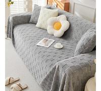 GGWYBAFS Housse de canapé en polaire d'agneau épaisse pour l'automne et l'hiver, crème de style simple et moderne en peluche, (carreaux gris, 180,3 x 231,1 cm)