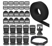 GGXZHT 10M Sangle Nylon, 25mm Sangle Sac a Dos et 30 Pièces Boucles en Plastiques Attache Sangle pour Sac à Dos, DIY Artisanat, Tente, Collier de Chien