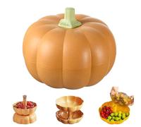 GGYIMIMI Plateau à goûter en forme de citrouille d'Halloween avec couvercle, bol de service double couche avec 3 compartiments divisés pour bonbons, fruits, noix (orange)