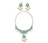 GGYTMQL 1 ensemble de bijoux vintage en perles pour femme, collier ethnique, boucles d'oreilles, bijoux fantaisie légers et durables pour les mariages au quotidien