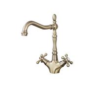 GGYTMQL 1 pcs robinet d'évier de cuisine Polie Chrome Double Cross Handle Faucet 360 ° Spout pivotant robinet de cuisine chaude et froide (or)
