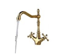 GGYTMQL 1 pcs robinet d'évier de cuisine Polie Chrome Double Cross Handle Faucet 360 ° Spout pivotant robinet de cuisine chaude et froide (or)
