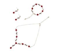 GGYTMQL 1 Set Roses Bijoux Ensemble pour les femmes Boucles d'oreilles de collier de bracelet Rose élégant Renvie