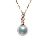 GGYTMQL 18 carats Jaune en Or Jaune Blanc Rond 0,06ct Diamant avec Collier de Perle Rond Blanc pour Le Collier Pendentif féminin 18 Pouces