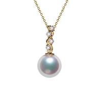 GGYTMQL 18 carats Jaune en Or Jaune Blanc Rond 0,06ct Diamant avec Collier de Perle Rond Blanc pour Le Collier Pendentif féminin 18 Pouces