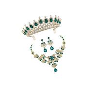 GGYTMQL 1set Collier de couronne élégant Ensemble d'oreille pour femmes accessoires de bijoux de mariée verts pour les mariages Parties Occasions spéciales
