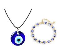 GGYTMQL 2 PCS Collier Evil Eye Bracelet Set Collier turc en verre bleu pour femmes Bijoux de bracelet de chaîne pour les yeux Evil