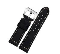 GGYTMQL 20 mm 22 mm 24 mm 26 mm en cuir authentique Retro Man Watch Band pour Panerai PAM111 441 STRAPE DE COUPE DE COHIDE DE VOIDE (Couleur: Retro Black Silver, Taille: 24 mm)
