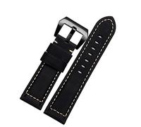 GGYTMQL 20 mm 22 mm 24 mm 26 mm en cuir authentique Retro Man Watch Band pour Panerai PAM111 441 STRAPE DE COUPE DE COHIDE DE VOIDE (Couleur: Retro Black Silver, Taille: 24 mm)