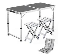 GGYTMQL 3pcs Camping Fur Recreation Pliant Tabouret Ensemble avec Table de Pique-Nique Portable Pliable à Hauteur