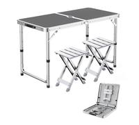 GGYTMQL 3pcs Camping Fur Recreation Pliant Tabouret Ensemble avec Table de Pique-Nique Portable Pliable à Hauteur