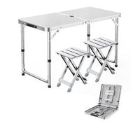 GGYTMQL 3pcs Camping Fur Recreation Pliant Tabouret Ensemble avec Table de Pique-Nique Portable Pliable à Hauteur
