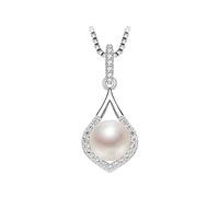 GGYTMQL 7 à 8 mm blancs naturels en eau douce Pendants 925 Sterling Silver Zirconia Colliers Chaîne de tour