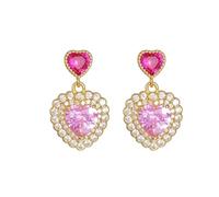 GGYTMQL 925 Boucles d'oreilles en Argent Sterling pour Femmes, Boucles d'oreilles de Goutte de cœur avec Cristal de Rose, zircone scintillan