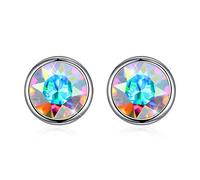 GGYTMQL 925 Cristaux en Argent Sterling des Boucles d'oreilles à Goujon Rond en Argent Sterling pour Femmes Beaux Bijoux Accessoires Cadeaux