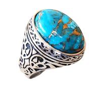GGYTMQL 925 Ring Turquoise Silver Silver Fashion Ring Vintage Totem Boho Style Anneau pour les femmes et les hommes Cadeau quotidien Halloween Party