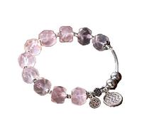 GGYTMQL 925 Silver Natural Pink Crystal Lotus Pendant Bracelet