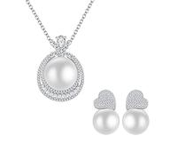GGYTMQL 925 Silver Silver 14 mm Perle Pendant Collier Boucles d'oreilles Bijoux de mariage pour femmes