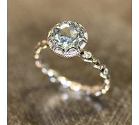 GGYTMQL 925 Silver Women's Round Round Gem Sapphire Topaz Zircon Single Stone Engagement Mariage Anniversaire Ring Bridal Gift Cozy Ring (8#)