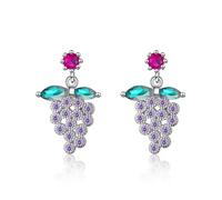 GGYTMQL 925 Sterling Silver Crystal Purple Grape Boucle d'oreille, Boucles d'oreilles à Baisse de Plantes avec zircone cubique, Boucles d'oreilles Sombres délicates, Bijoux pour Femmes