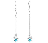GGYTMQL 925 Sterling Silver Crystal Star Moon Brouille d'oreille, Boucles d'oreilles en Spirale en Spirale en Argent, Boucles d'oreilles Pendantes à Travers Le Fil, Bijoux pour Femmes