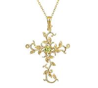 GGYTMQL 925 STERLING Silver Natural Peridot Gemstone Pendants Vine Cross Collier pour femmes Bijoux de mariage de couleur or